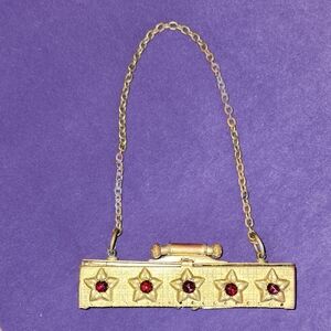 Vintage Elegant Gold and Red Star Clutch Bag Handle For DIYers AS IS